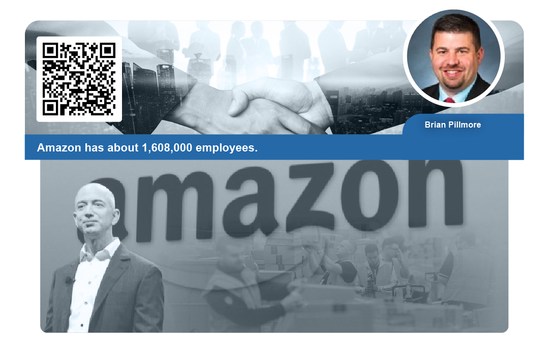 Amazon has about 1,608,000 employees.